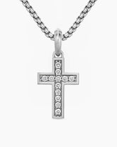 Pavé Cross Pendant in Sterling Silver with Diamonds, 23mm